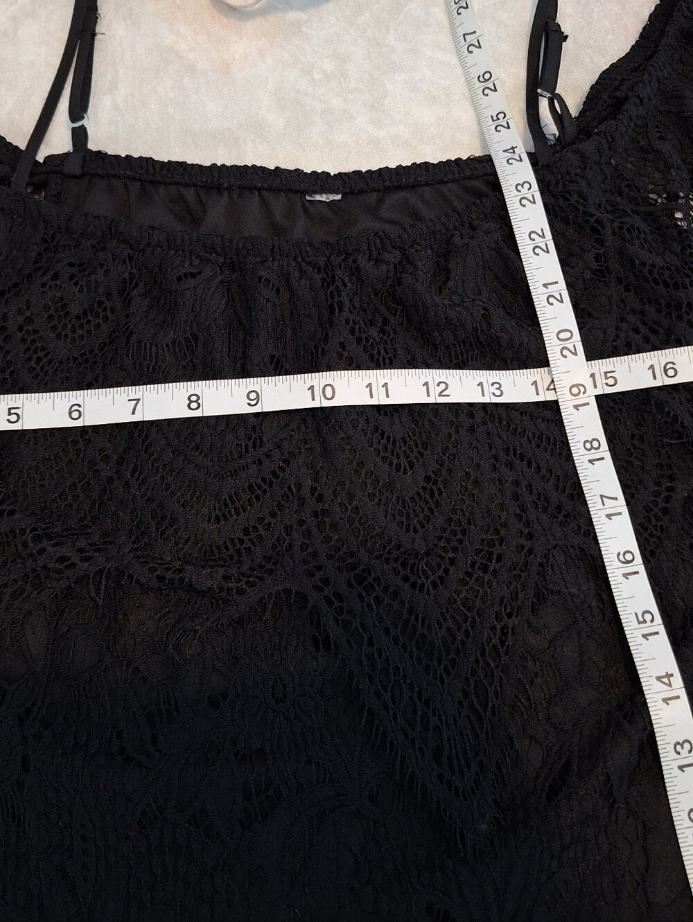 Black Lace Off-The-Shoulder Blouse Cami Strap Scalloped Hem Top Womens Large - Picture 7 of 9